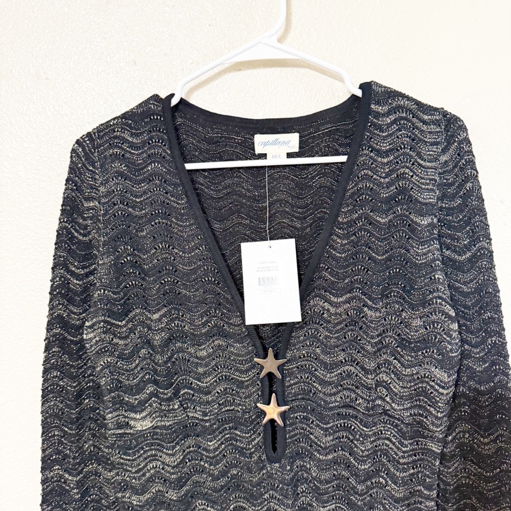 NWT Capittana Ella Mini Star Black Metallic Gold Black Coverup Dress Size M/L - Picture 9 of 10